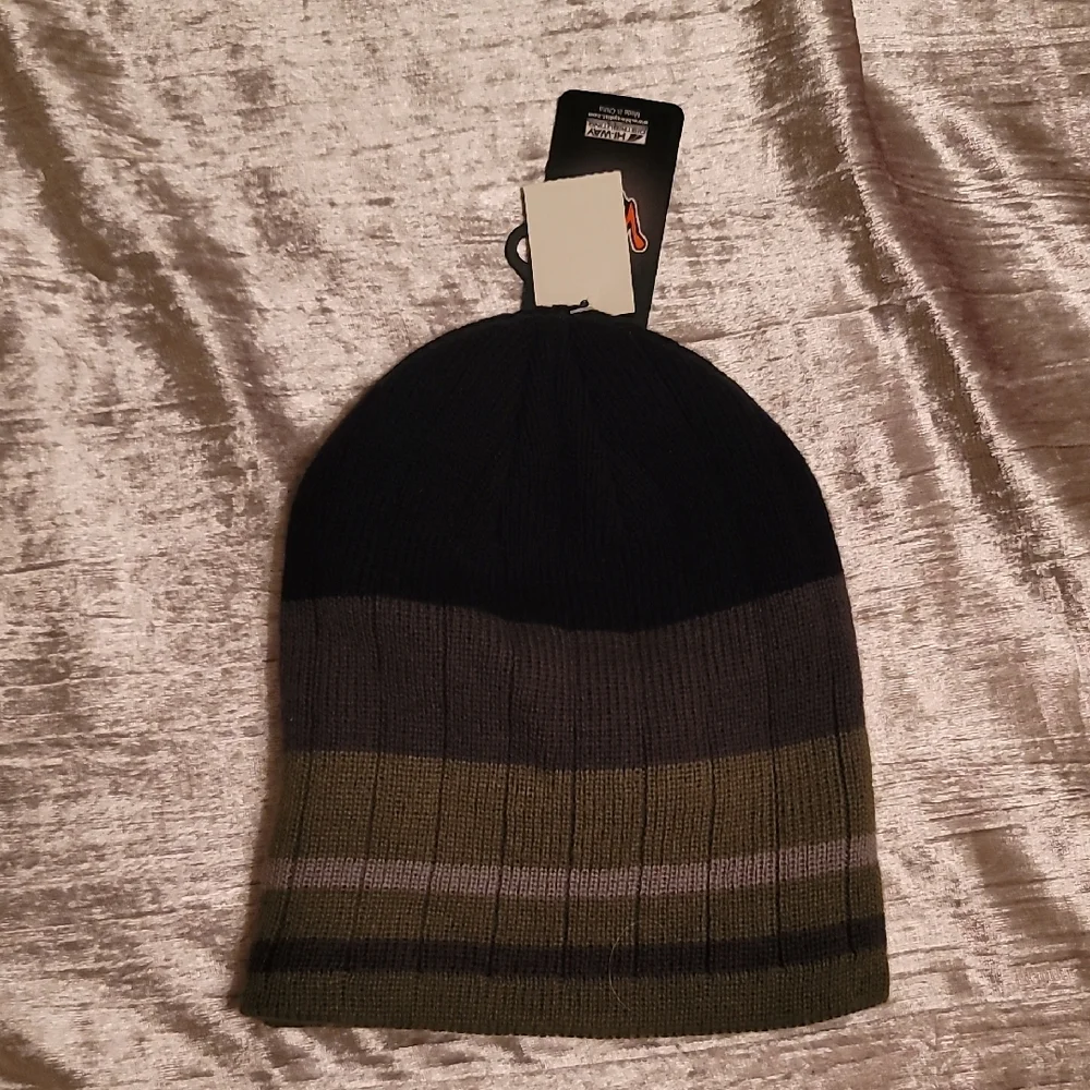 Wild Wear Men's Multi-Striped Beanie - Black, Gray, and Green - Picture 2 of 2